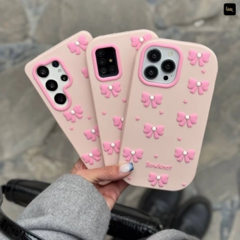 قاب گوشی پاپیون سیلیکن (Doll Case Bowtie Pink Silicone)