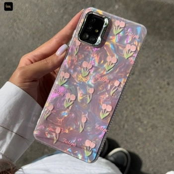 قاب گوشی لاله یخی صدفی با زمینه صورتی(icy Tulip)