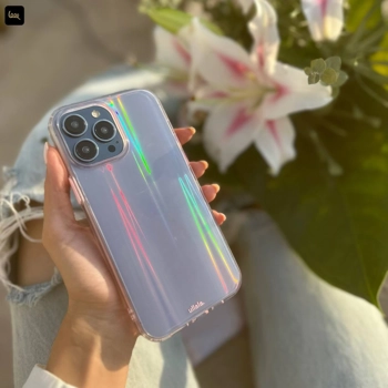  قاب آیفون Aurora Pink با افکت لیزری رنگین‌کمانی