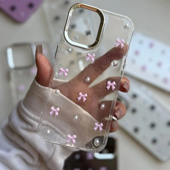 قاب گوشی پاپیون اکلیلی صورتی (Bowtie Pink Clear)