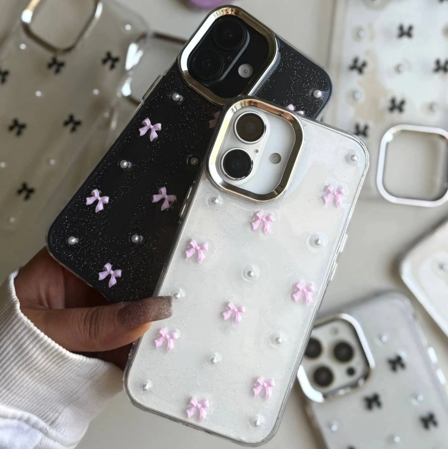 قاب گوشی پاپیون اکلیلی صورتی (Bowtie Pink Clear)