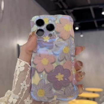 قاب آیفون Pastel Flower Case با گل‌های پاستلی برجسته و آویز مرواریدی سنگی