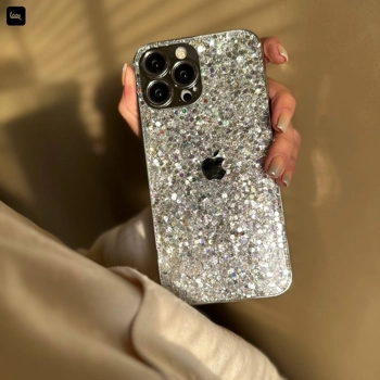 قاب آیفون اکلیلی نقره‌ای مدل Glitter Chrome با سطح کروم براق